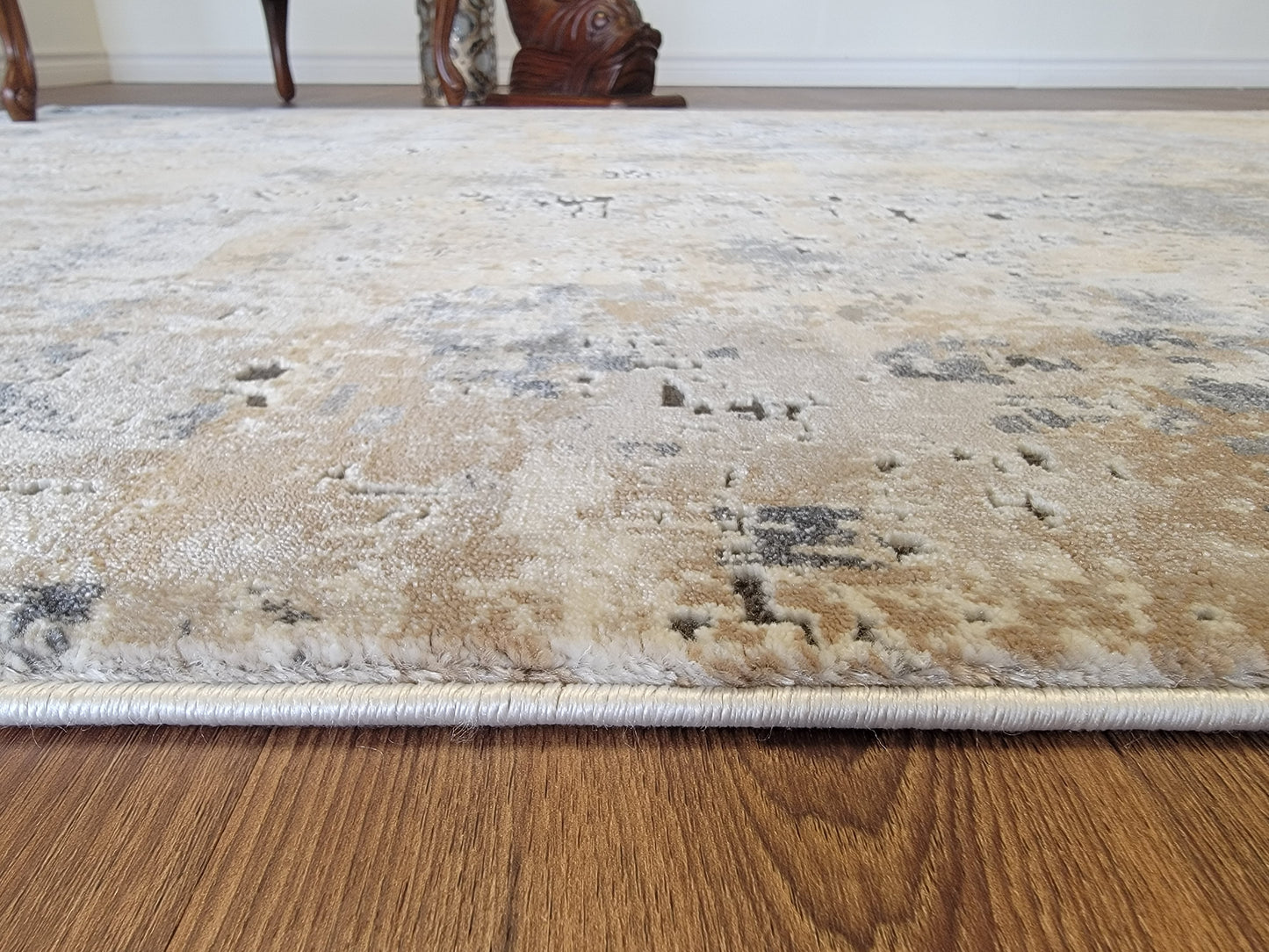 Serenity Abstract Area Rug. Beige, Blue, and Charcoal Gray