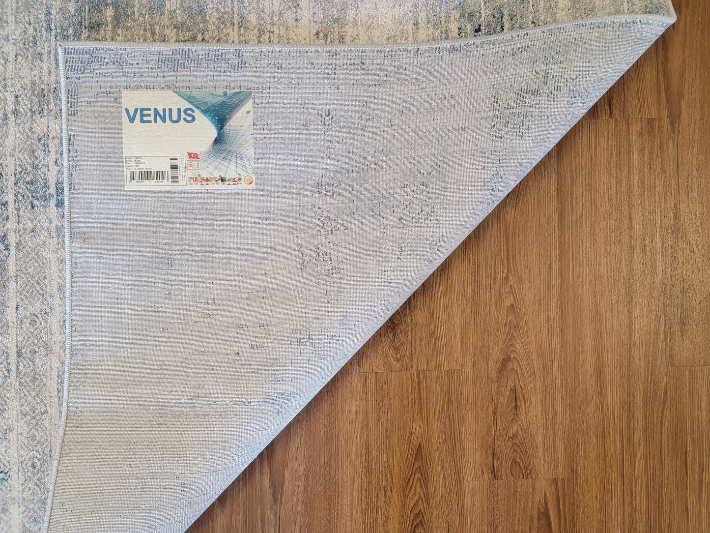 Venus Geometric Area Rug. White, Light Gray, and Cobalt Blue