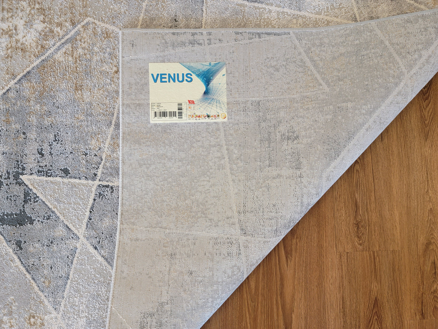 Venus Geometric Area Rug. Light Gray, Dark Gray with Patches in Gold