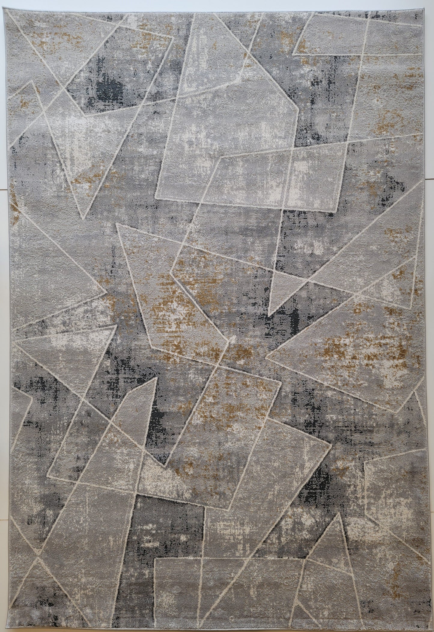 Venus Geometric Area Rug. Light Gray, Dark Gray with Patches in Gold